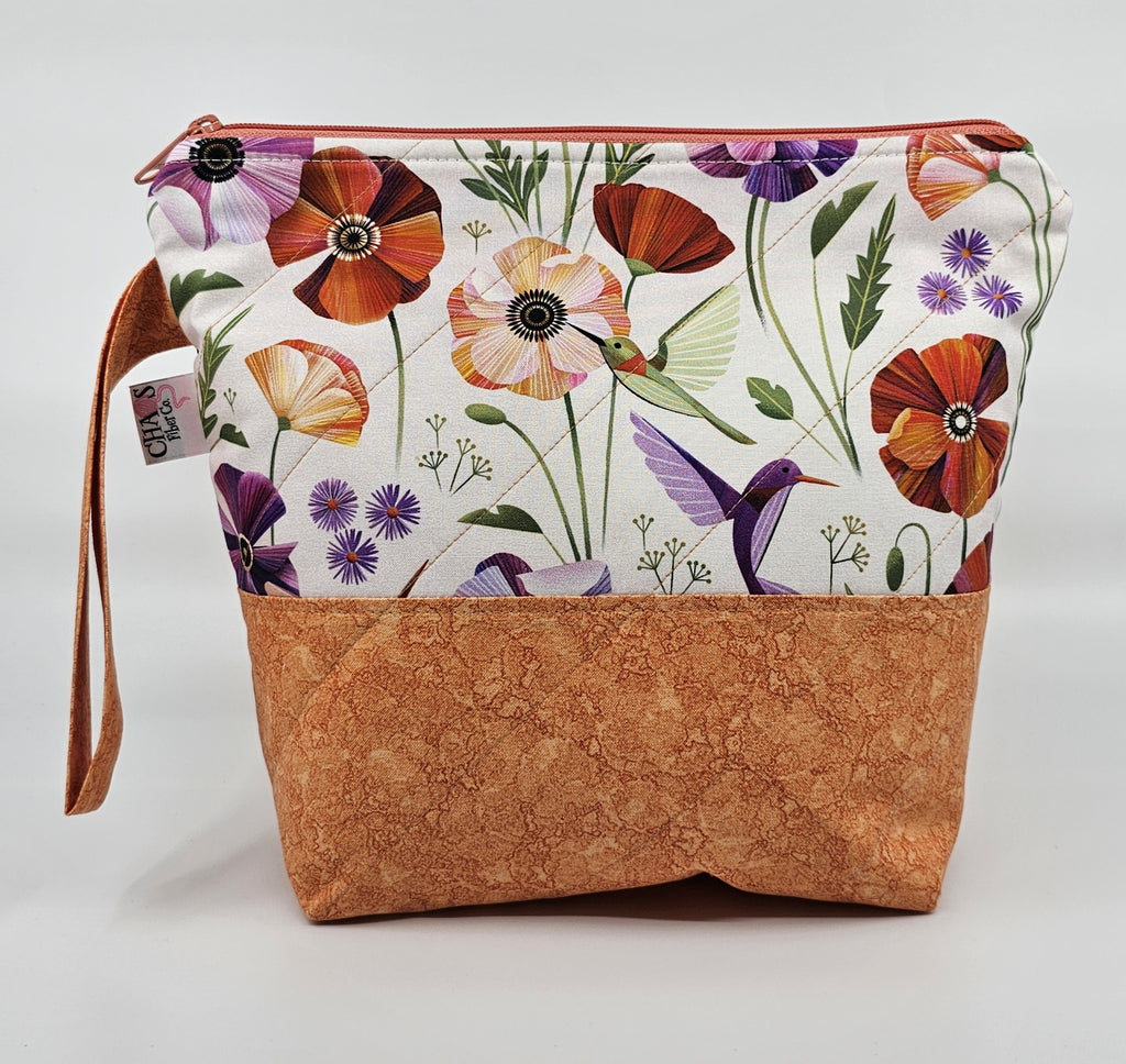 Hummingbirds & Poppies - Project Bag - Small - CHAOS Fiber Co