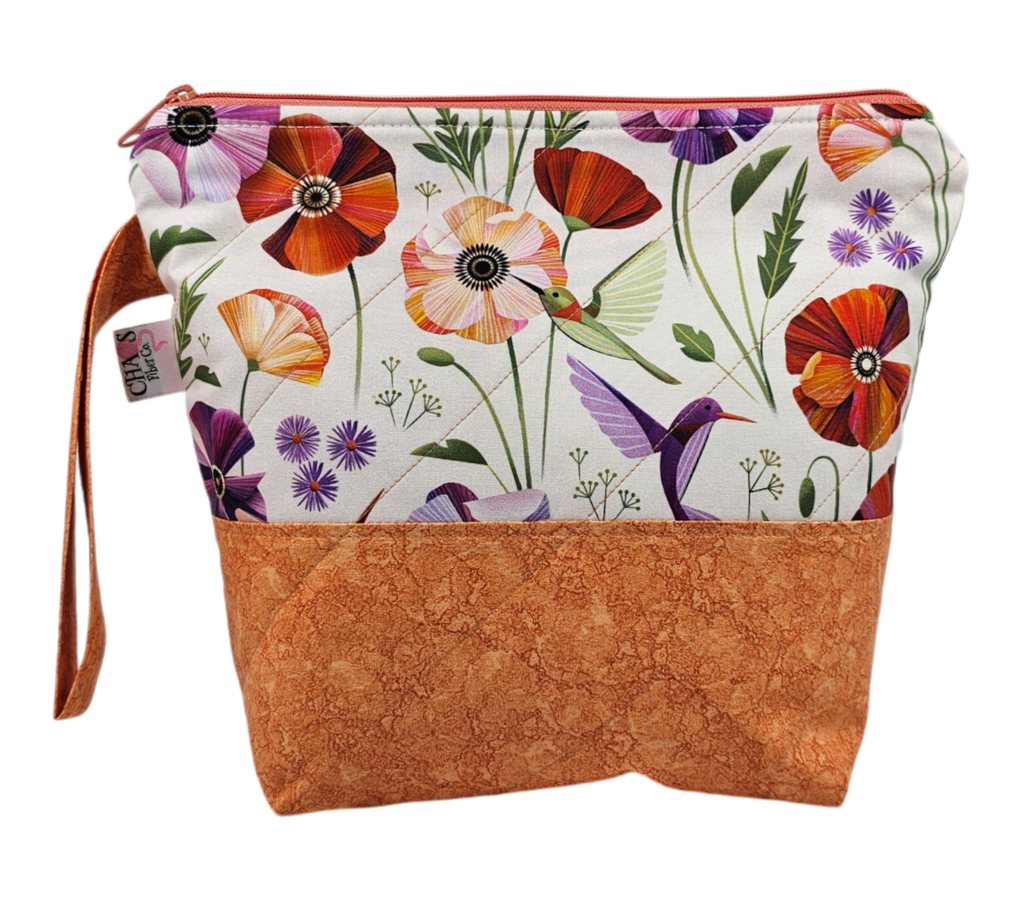 Hummingbirds & Poppies - Project Bag - Small - CHAOS Fiber Co