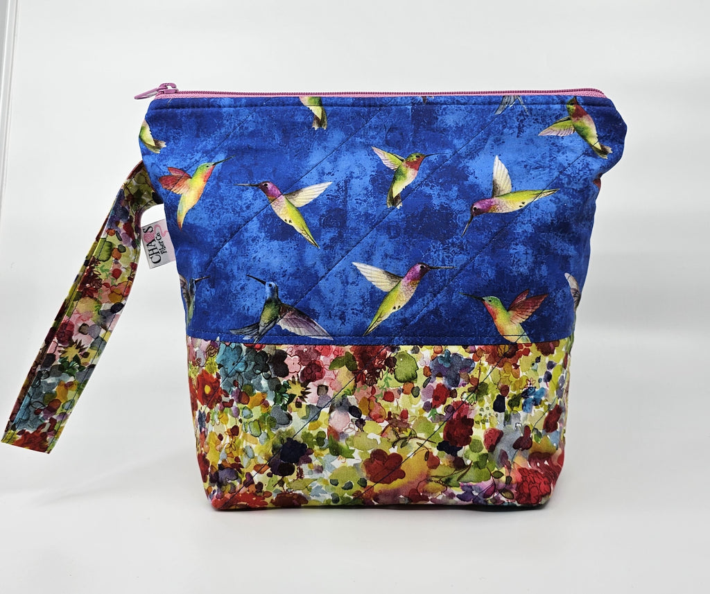 Hummingbirds on Blue - Project Bag - Small - CHAOS Fiber Co