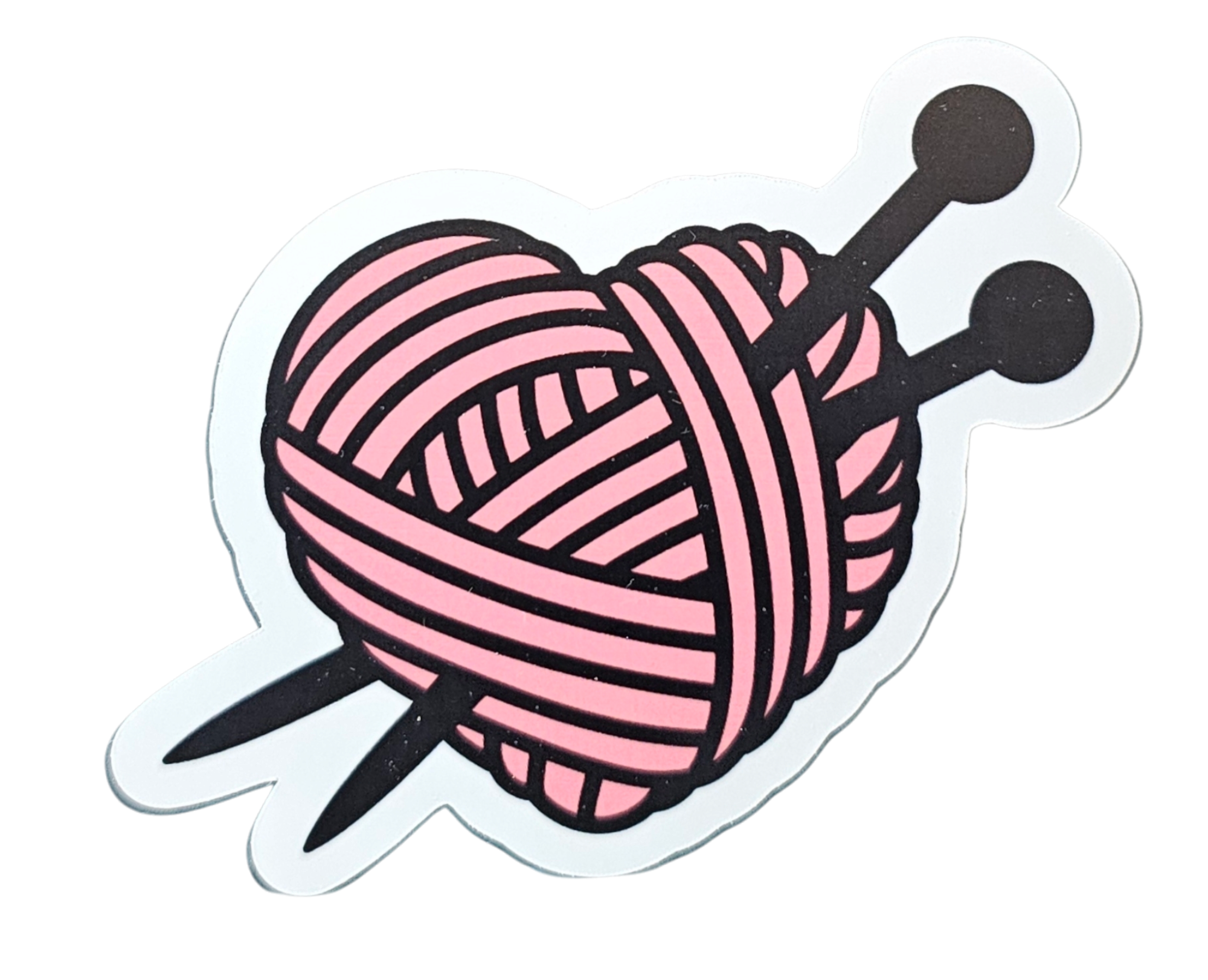 Knitting Needles with Pink Yarn - Chaos Sticker - CHAOS Fiber Co