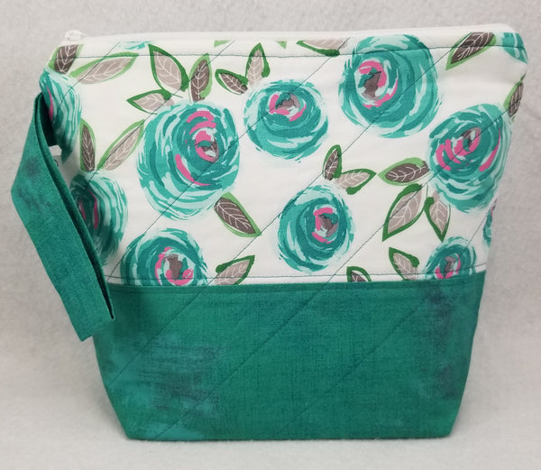 Teal Flowers - Project Bag - Small - Crafting My Chaos