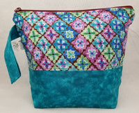 Teal Blue with Flowers - Project Bag - Small - Crafting My Chaos