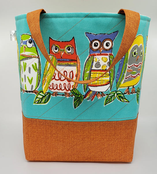 Owls - Quilted Bucket Bag - Large