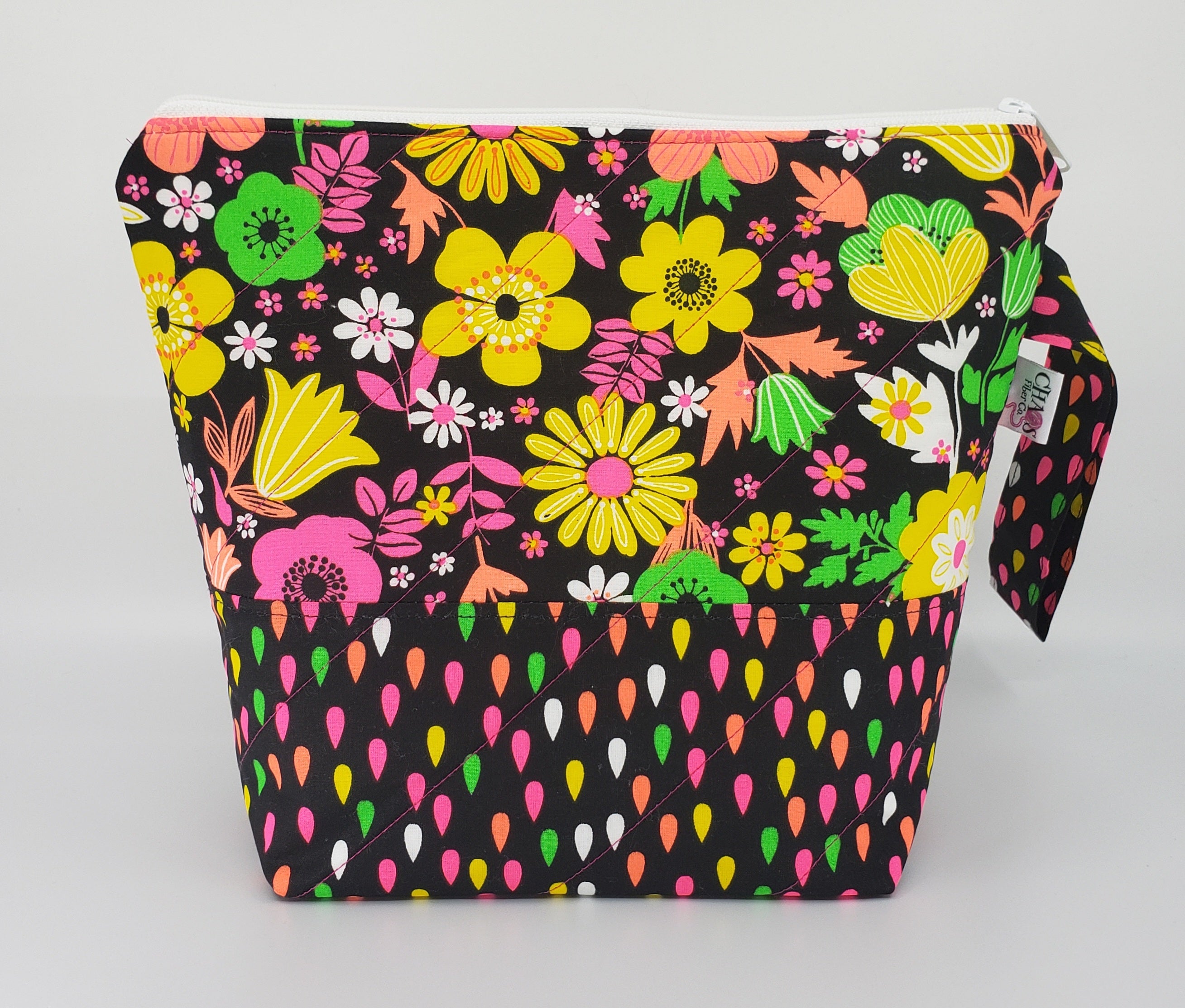 Neon Flowers - Project Bag - Small - CHAOS Fiber Co