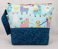 Alpacas Knitting Blue - Project Bag - Small - Crafting My Chaos
