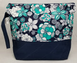 Navy Flowers - Project Bag - Medium - Crafting My Chaos