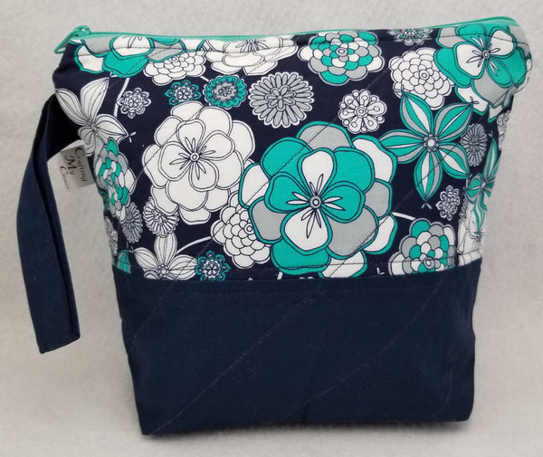 Navy Flowers - Project Bag - Small - Crafting My Chaos