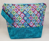 Teal Blue with Flowers - Project Bag - Medium - Crafting My Chaos