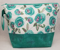 Teal Flowers - Project Bag - Medium - Crafting My Chaos