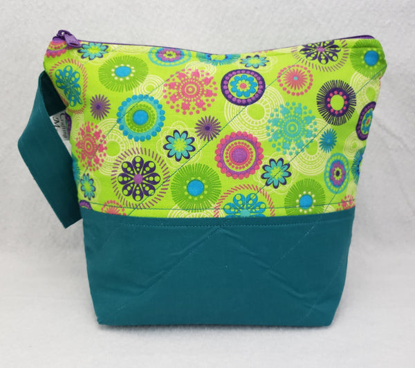 Teal and Flowers - Project Bag - Small - Crafting My Chaos